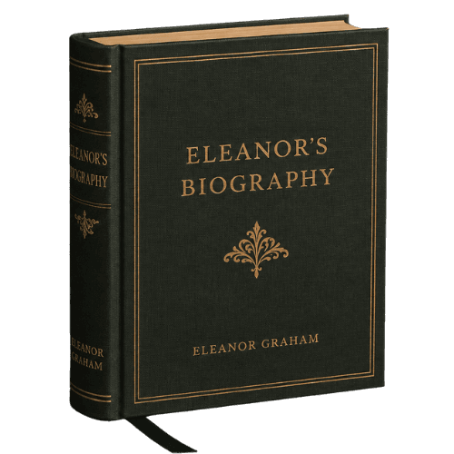 A dark green hardcover biography with foil-stamped title